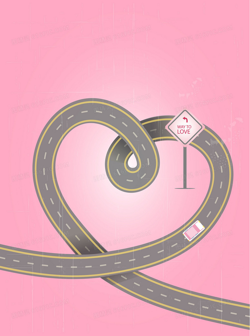 矢量卡通爱情公路心形创意背景