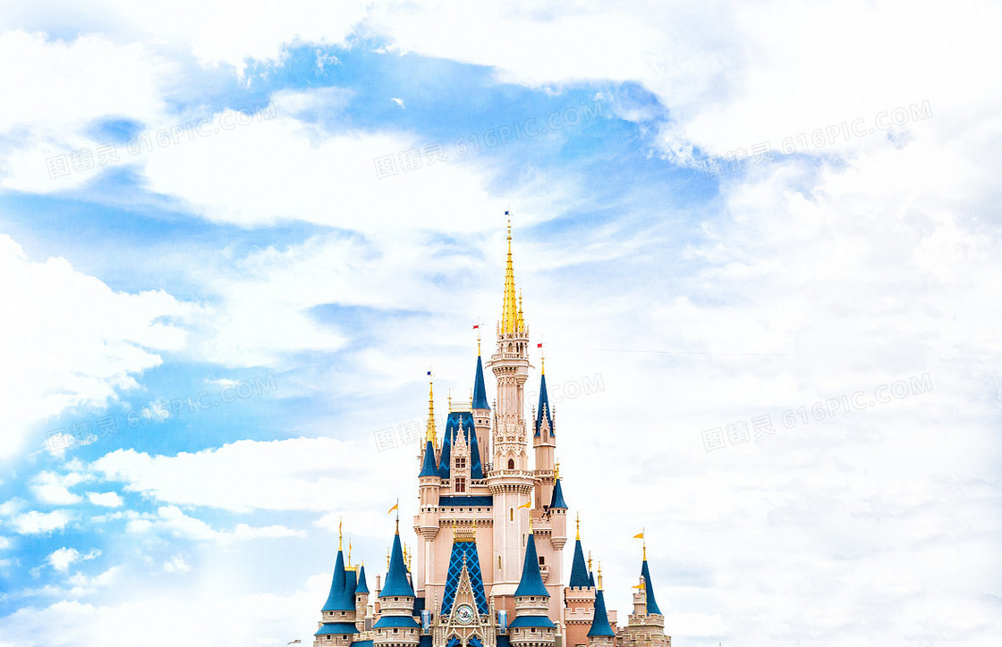 蓝天下的迪士尼城堡背景素材