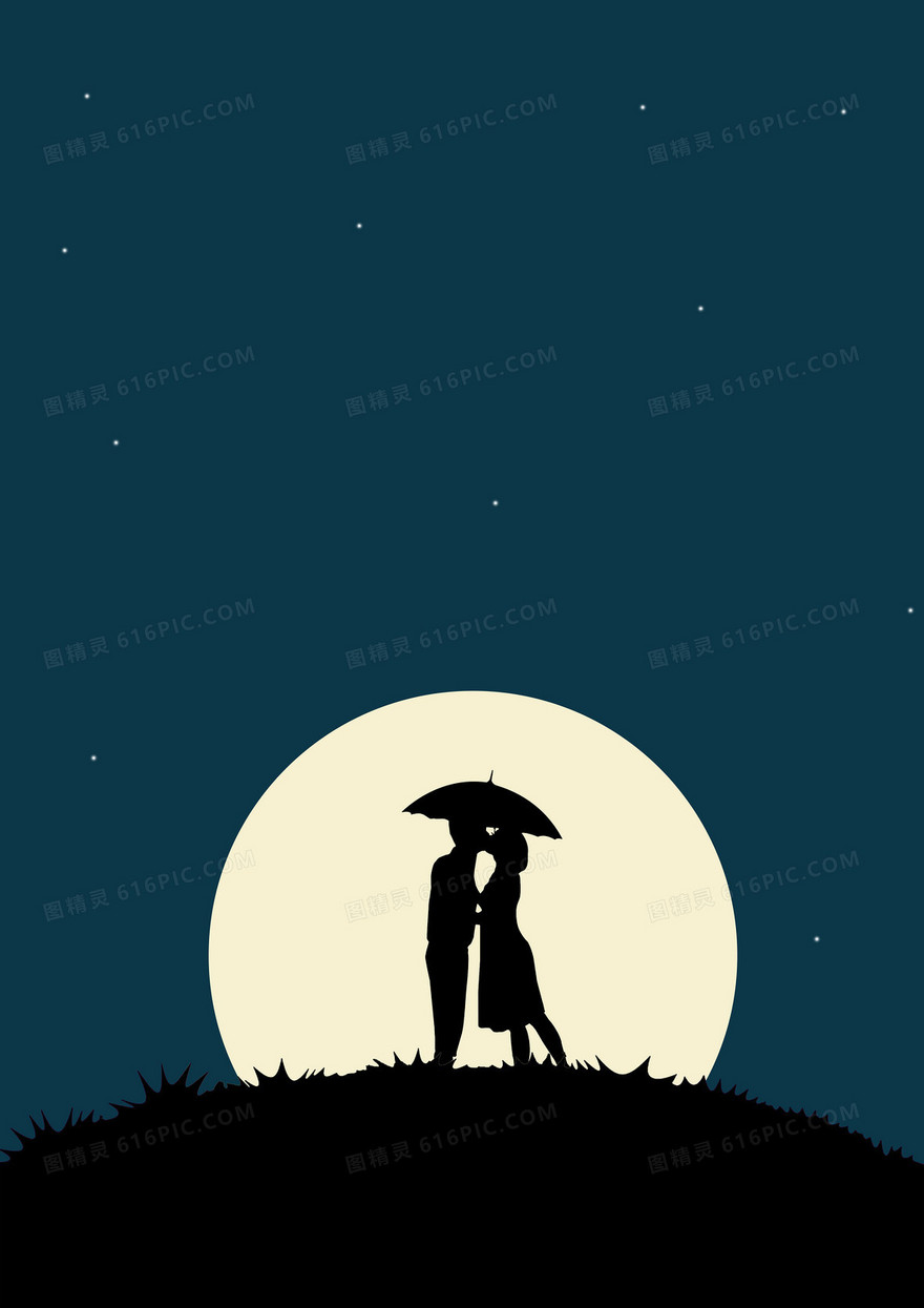 月下情侣约会星空浪漫幽静背景素材
