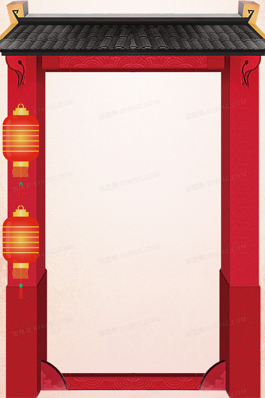 红色灯笼大门新年节日背景