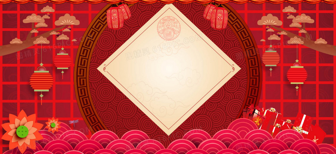 春节大气中国风红色淘宝海报背景