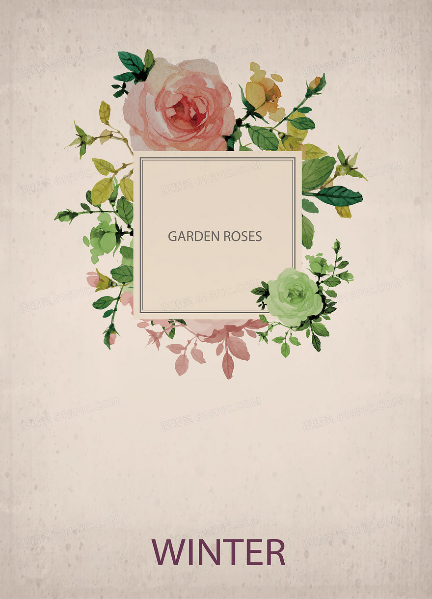 复古花园玫瑰花标签海报背景素材