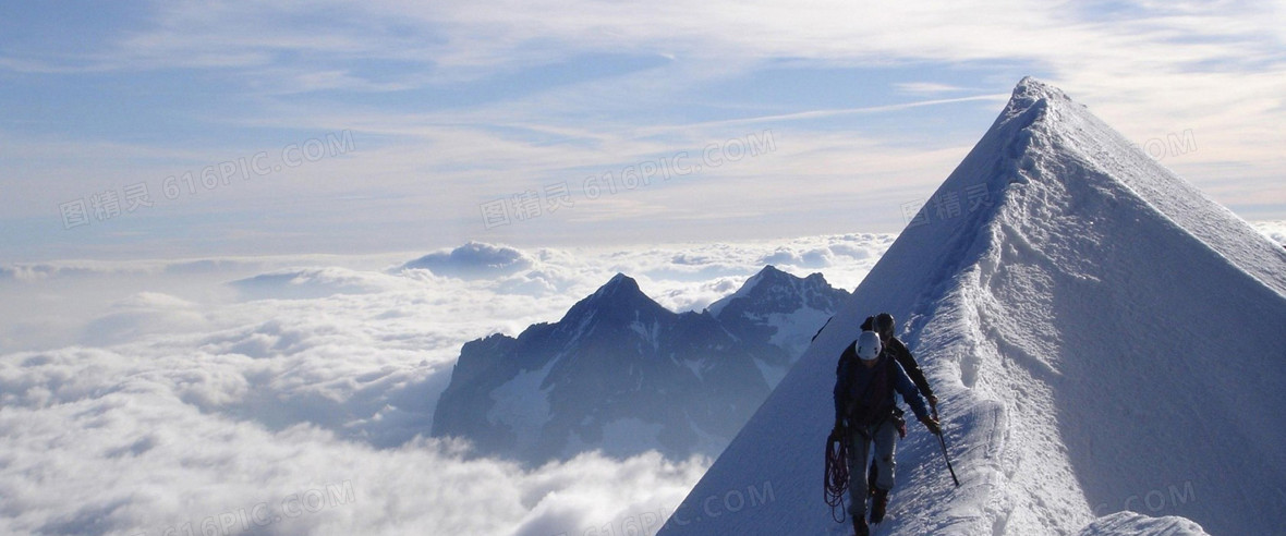 雪山 山脉 爬山 登山者背景图片下载_1920x800像素jpg格式_编号18rfg