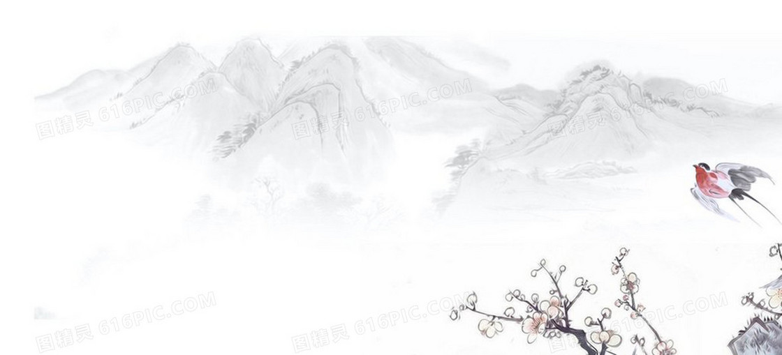 墨色中国风山水花鸟背景