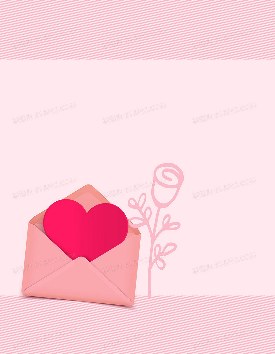 矢量粉色手绘玫瑰花信封背景素材