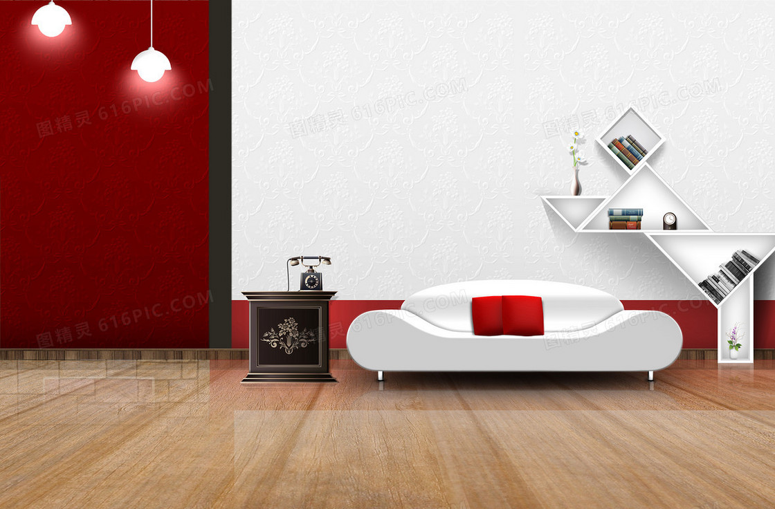 红白搭配简约室内装饰沙发广告图片素材