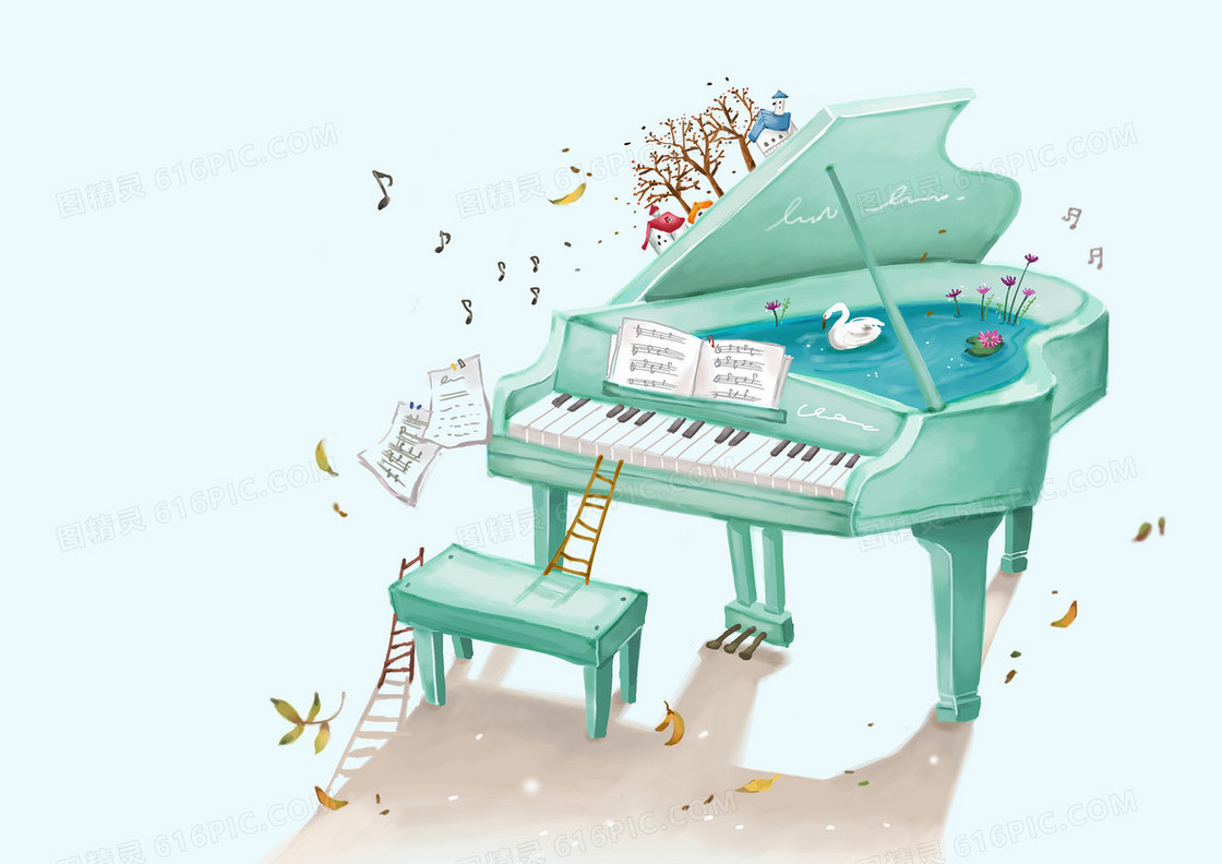 儿童钢琴卡通插画图片_装饰图案_设计元素-图行天下素材网