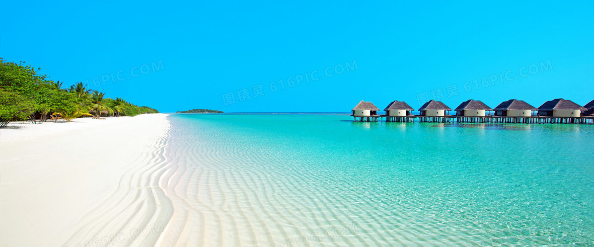 蓝色大海沙滩背景背景图片下载_2163x900像素jpg格式