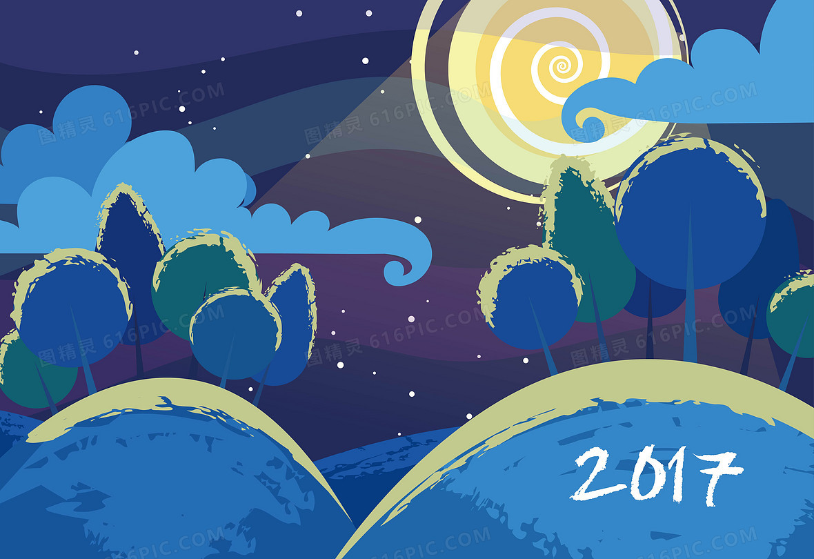 矢量卡通儿童插画夜晚2017创意背景