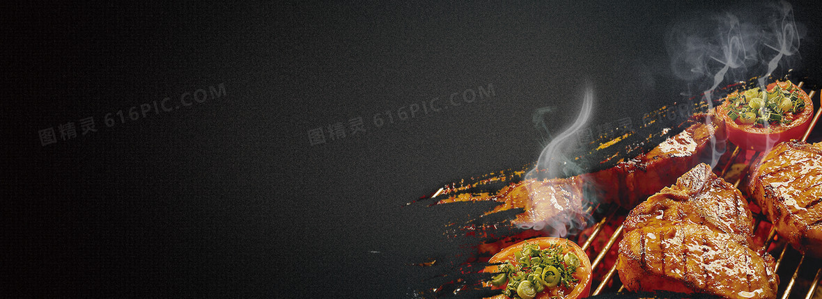 铁板烧黑色简约banner背景图片下载_1920x700像素jpg