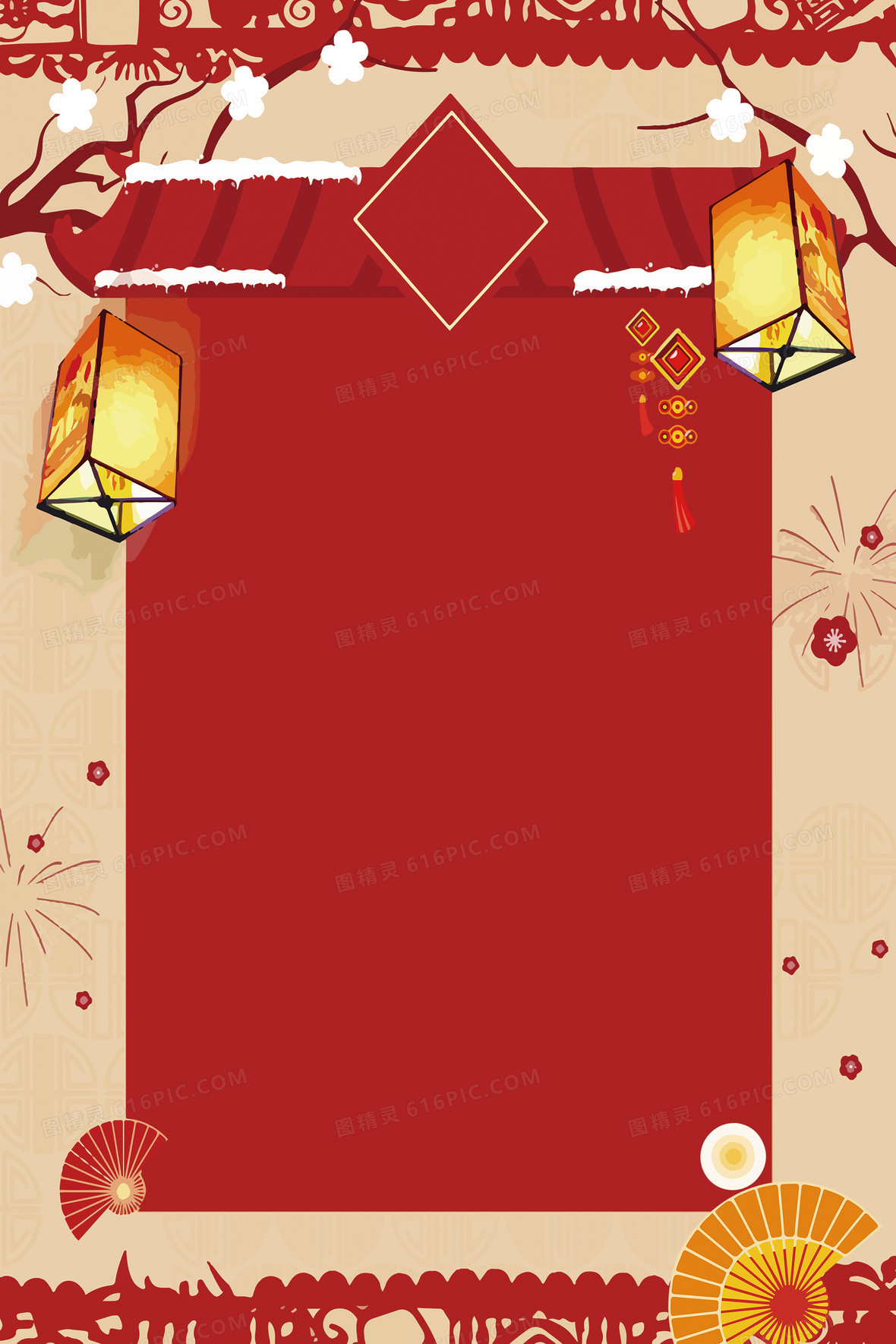 新年红灯笼简约几何红色banner