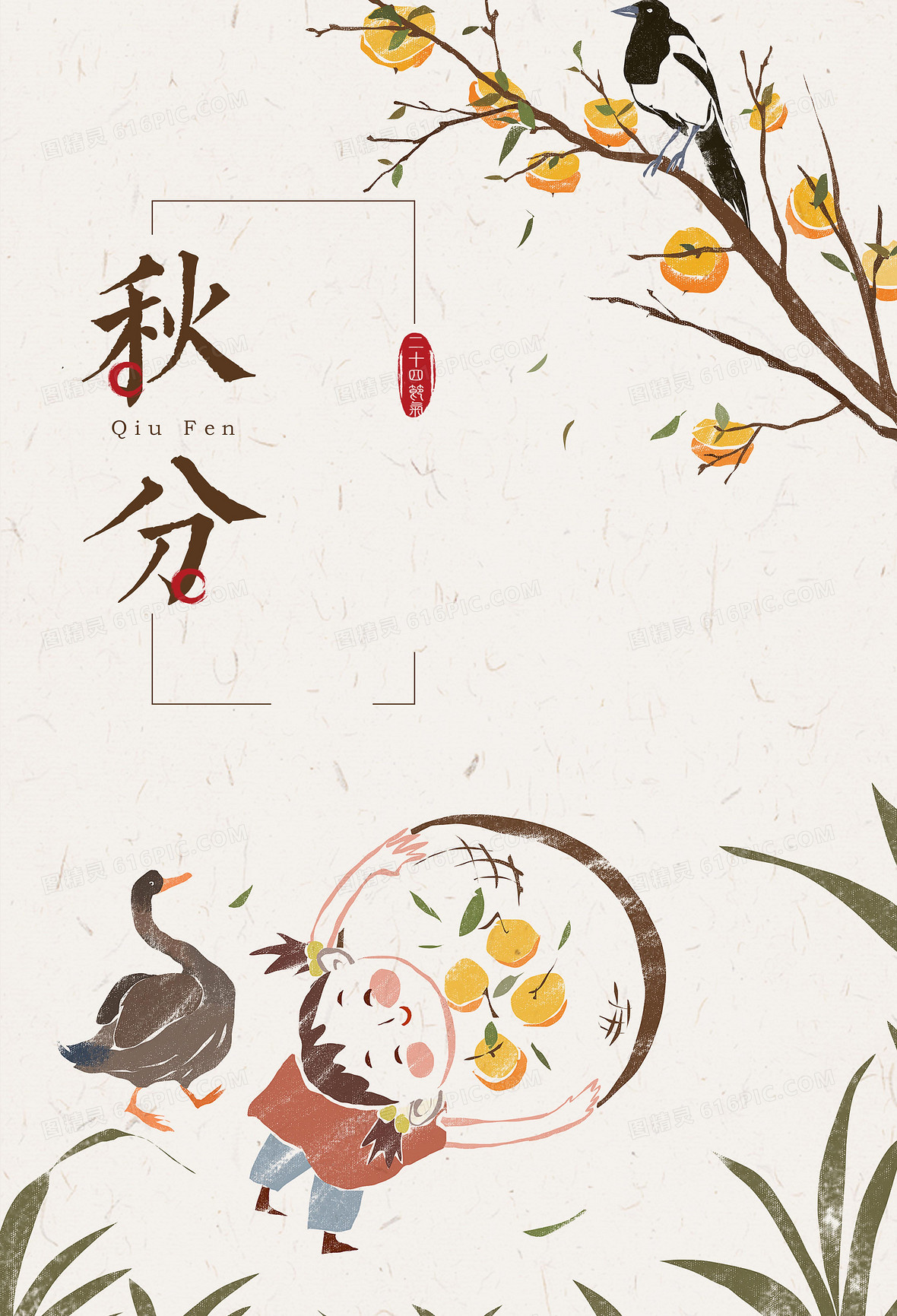 中国风简笔画二十四节气秋分背景