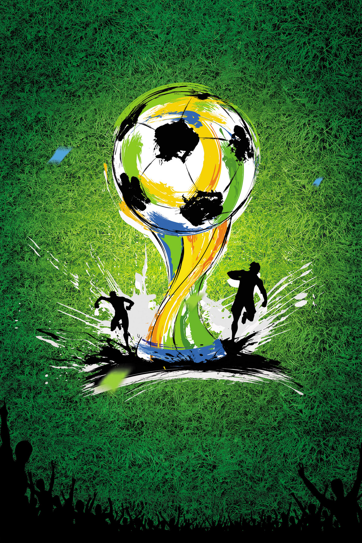 绿色草地上踢足球元素背景图