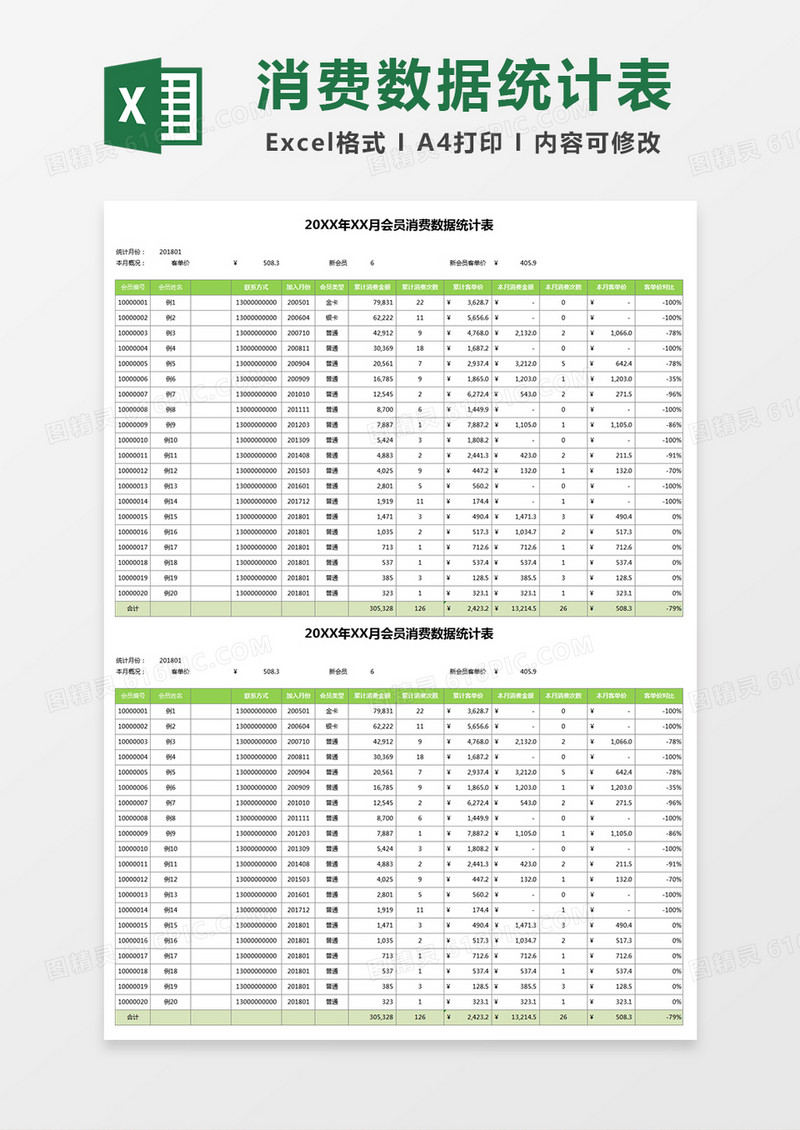 会员消费数据统计表excel模板
