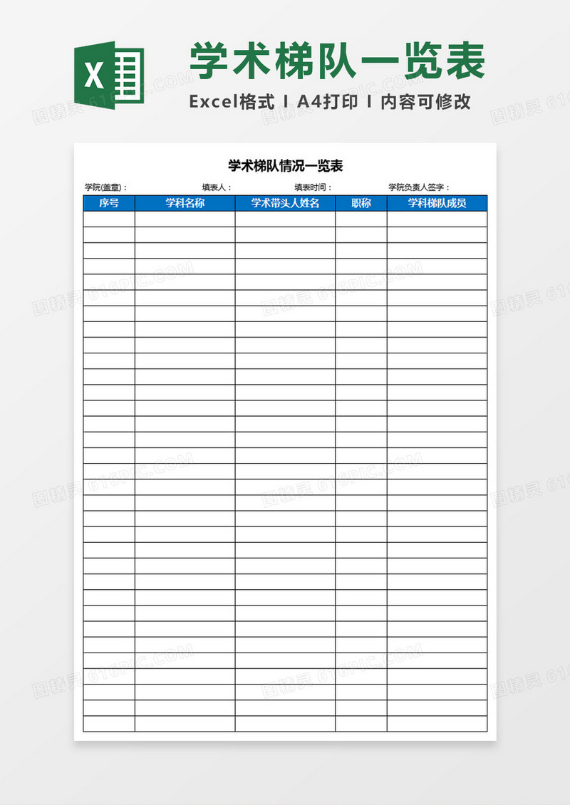 学术梯队情况一览表