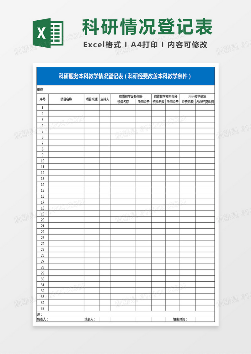 科研服务教学统计表样表Excel模板