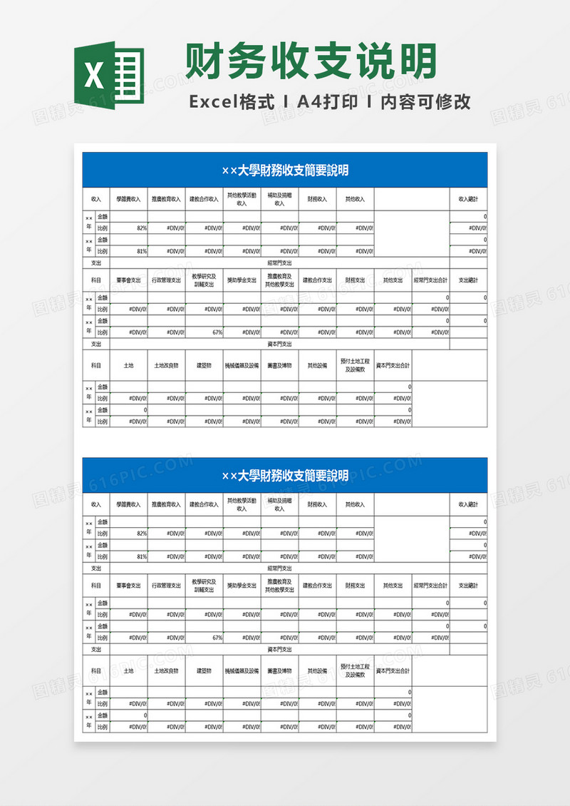 大學財務收支簡要說明excel模板