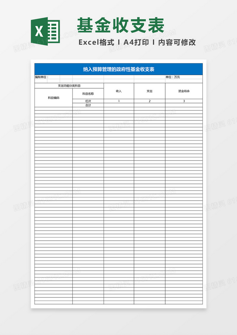 纳入预算管理的政府性基金收支表Excel模板