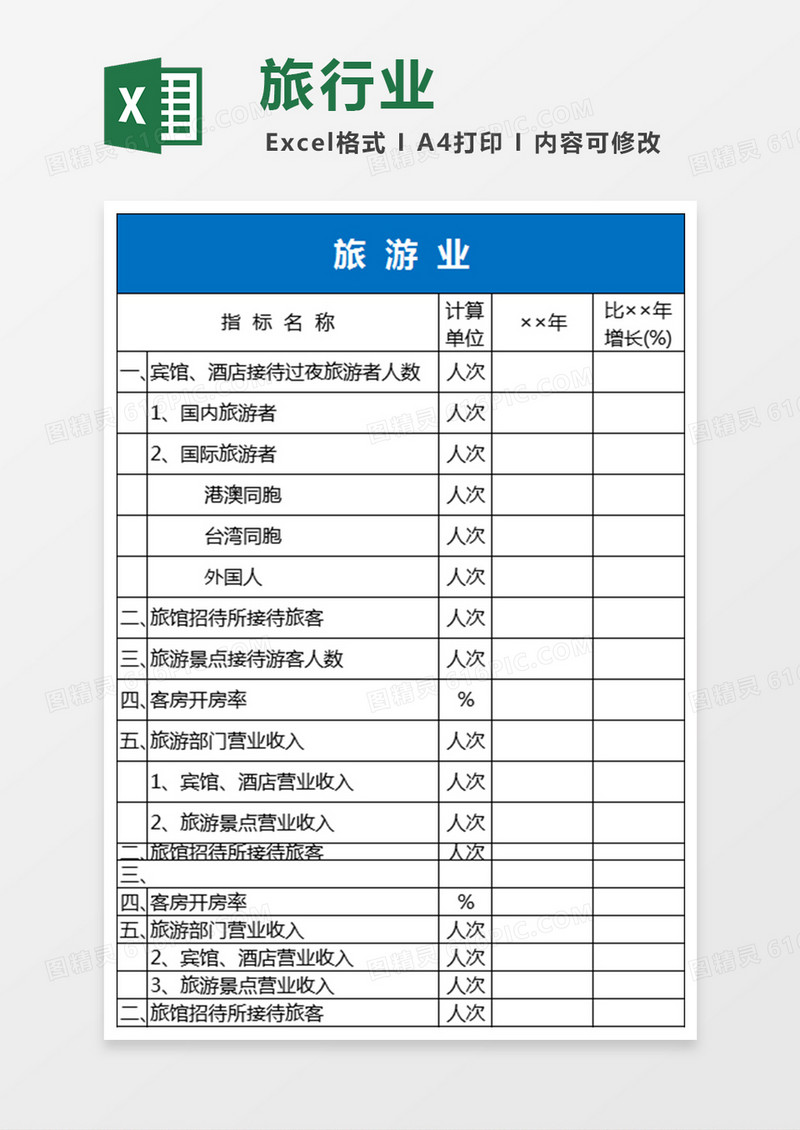 旅游业统计表Excel模板