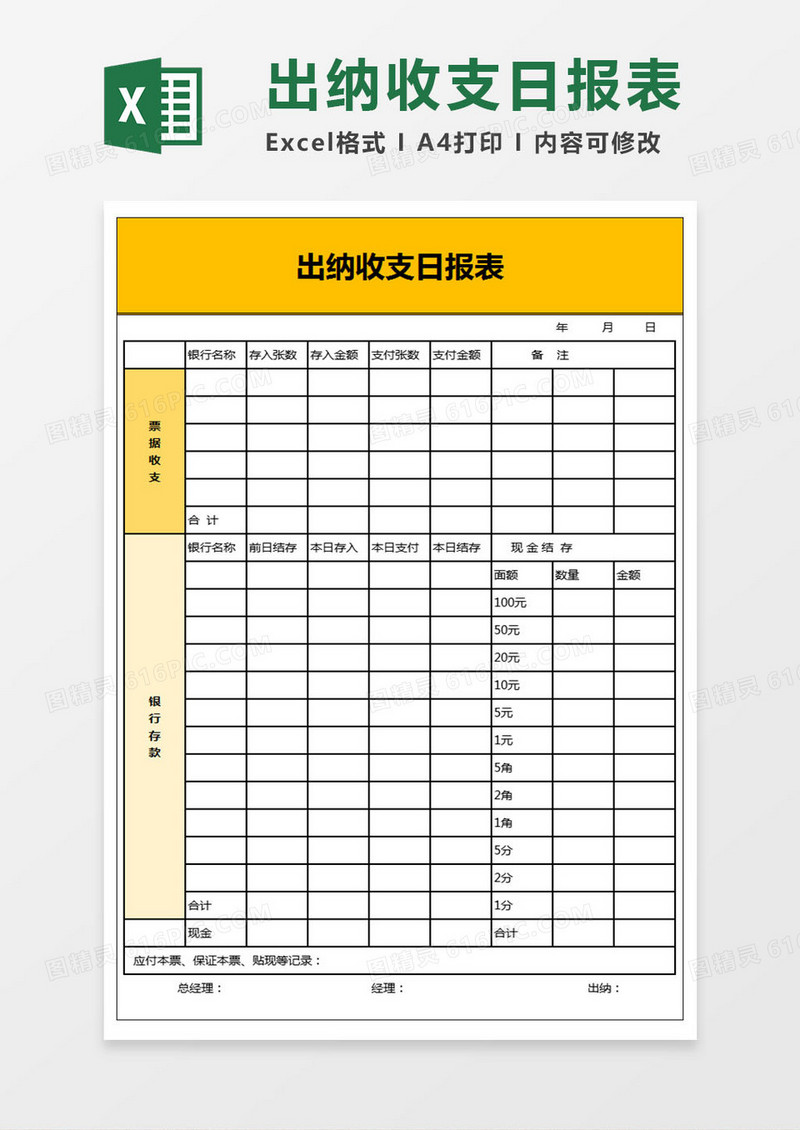 企业出纳收支报表日报表