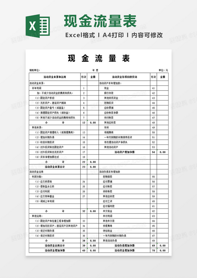 现金流量表excel模版