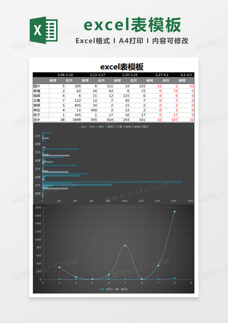 黑色运营素材管理excel表模板