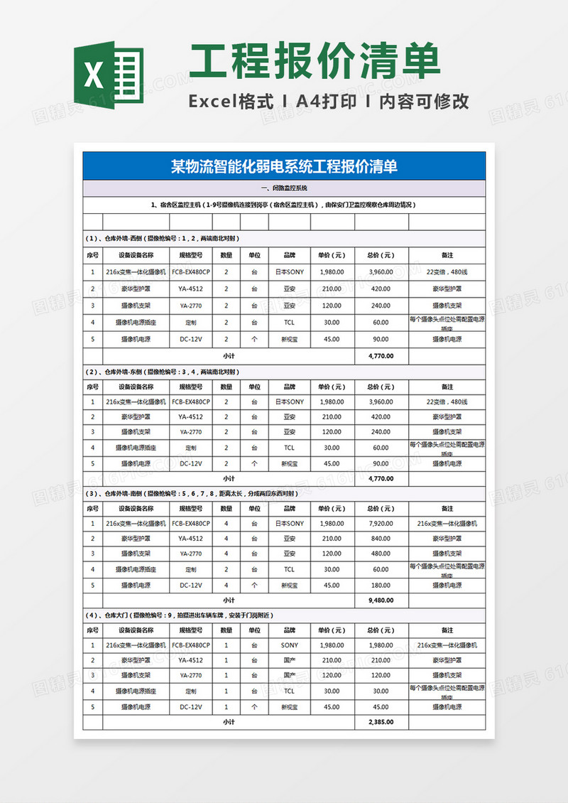 工程报价配置清单