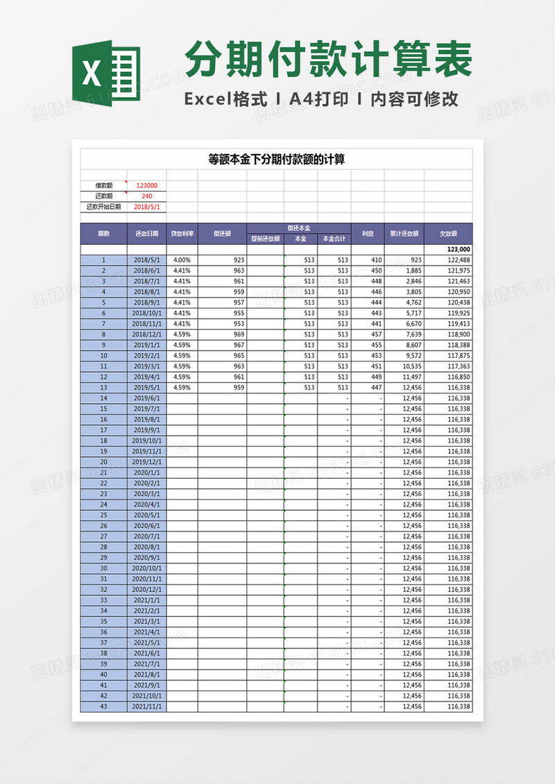 分期付款的计算表
