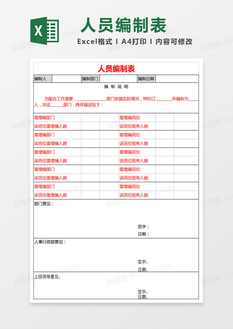 人员编制表通用表格模板