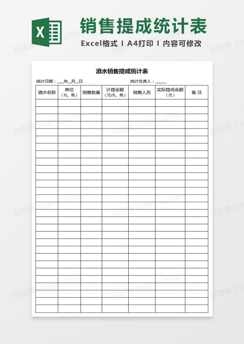 酒水销售提成统计表Excel表格