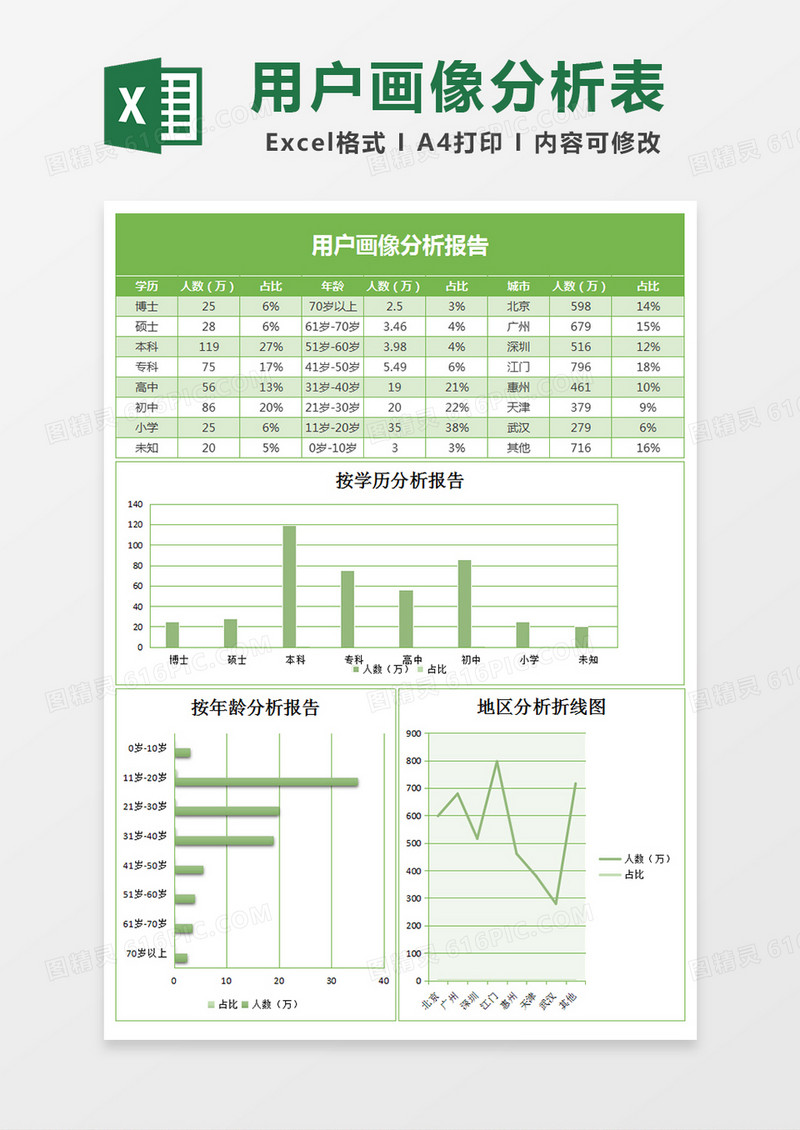 用户画像分析报告excel表格模板