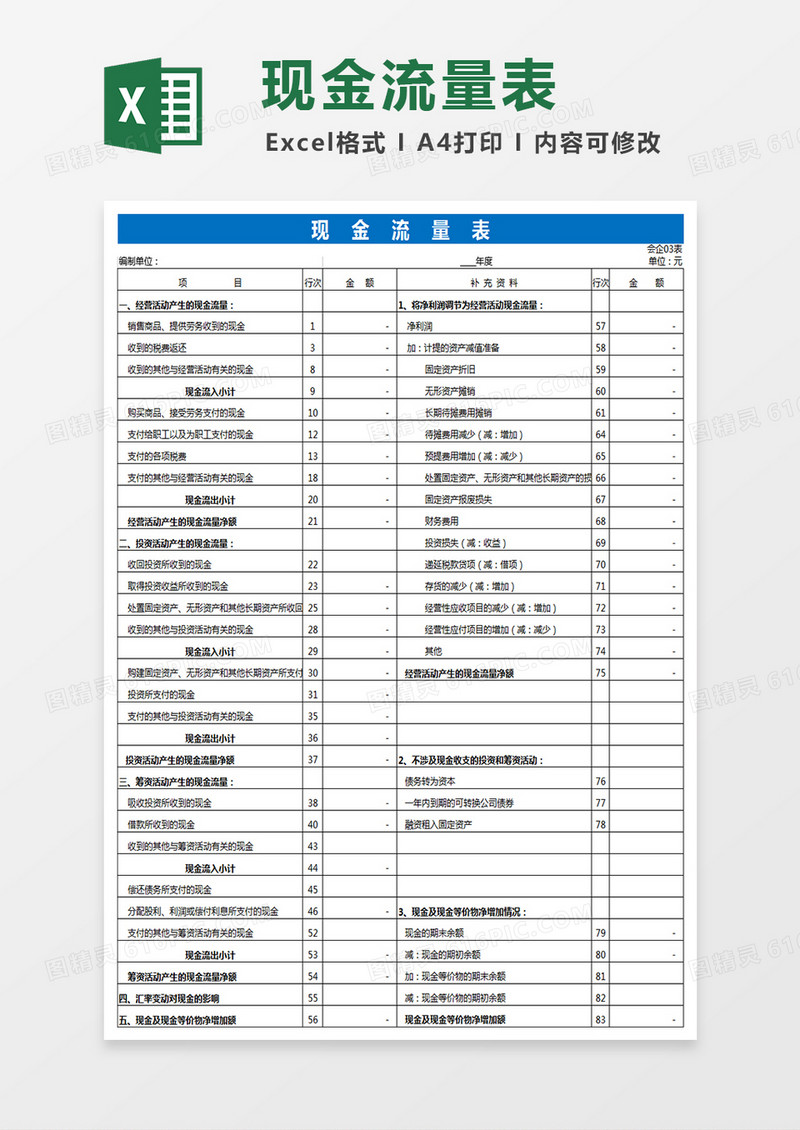 EXCEL现金流量表excel表