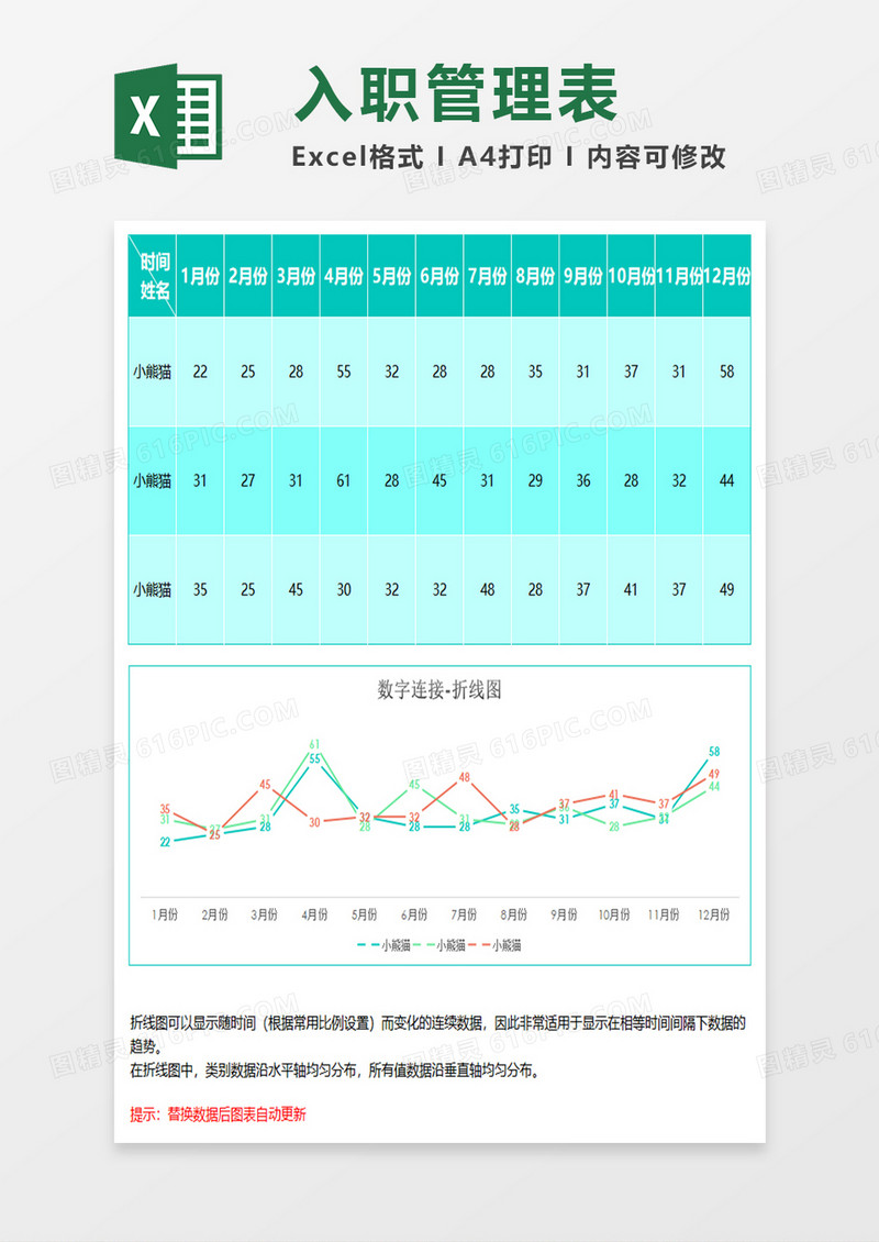 蓝色数字标注折线图excel模板