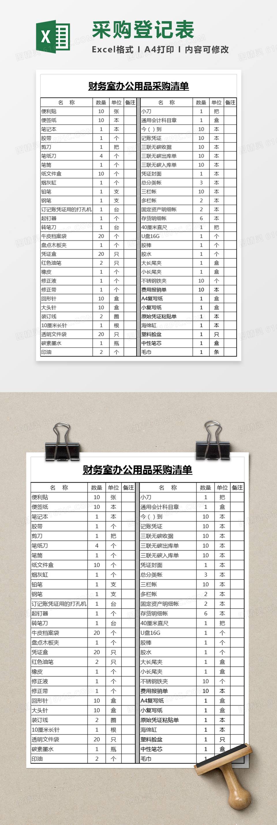 财务室办公用品采购清单