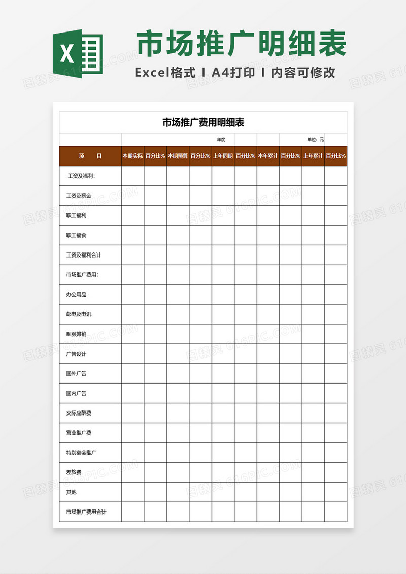 市场推广费用明细表excel表格