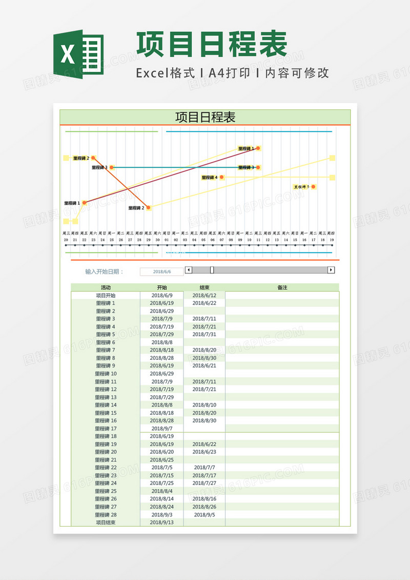 项目日程表excel表格模板