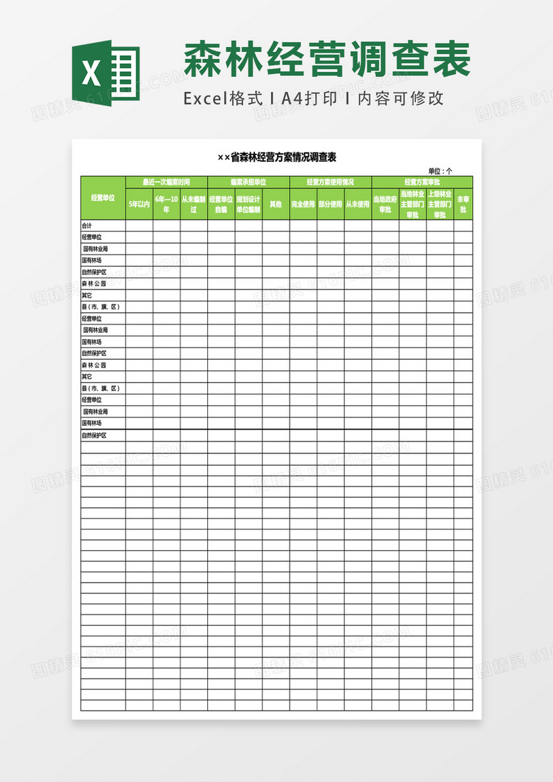 森林经营方案情况调查表excel表格模板