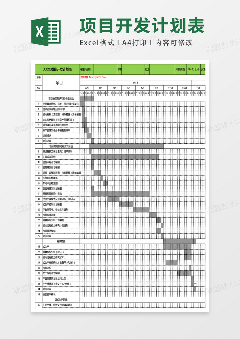 项目开发计划表excel表格模板