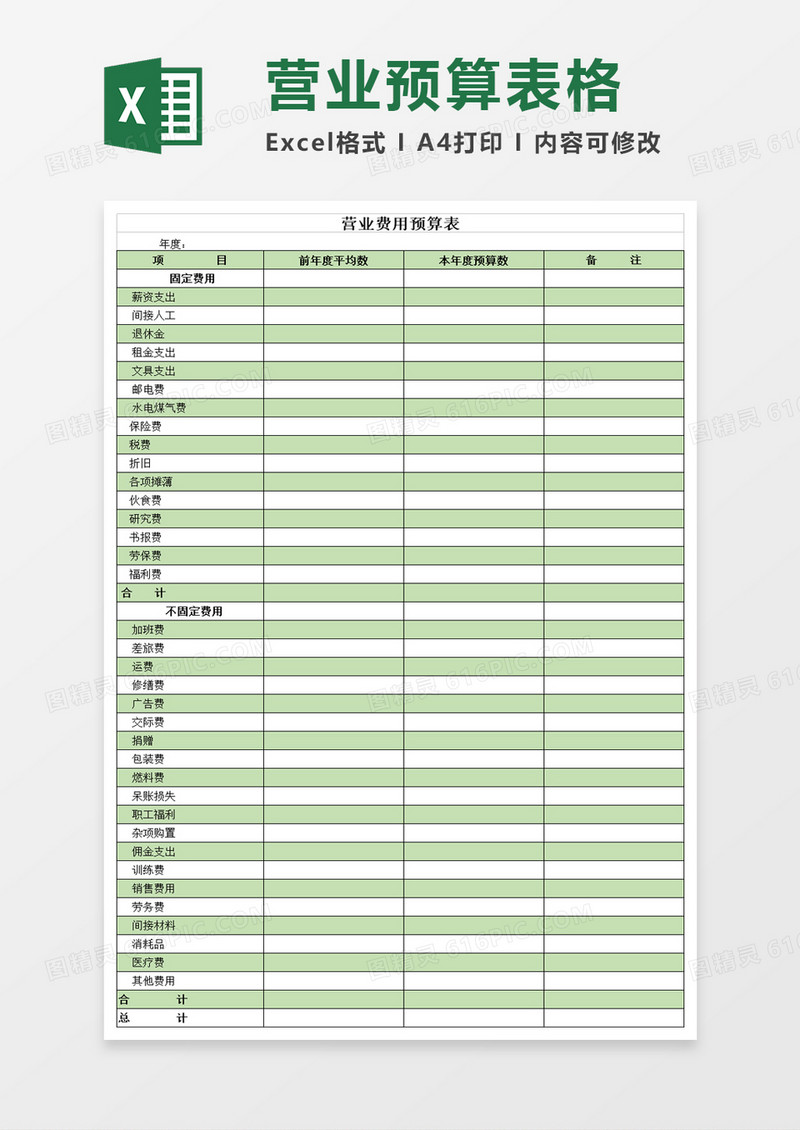 营业费用预算表excel模板
