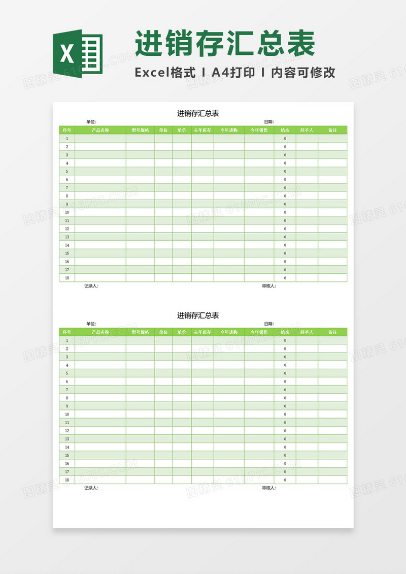 进销存汇总表EXECL素材