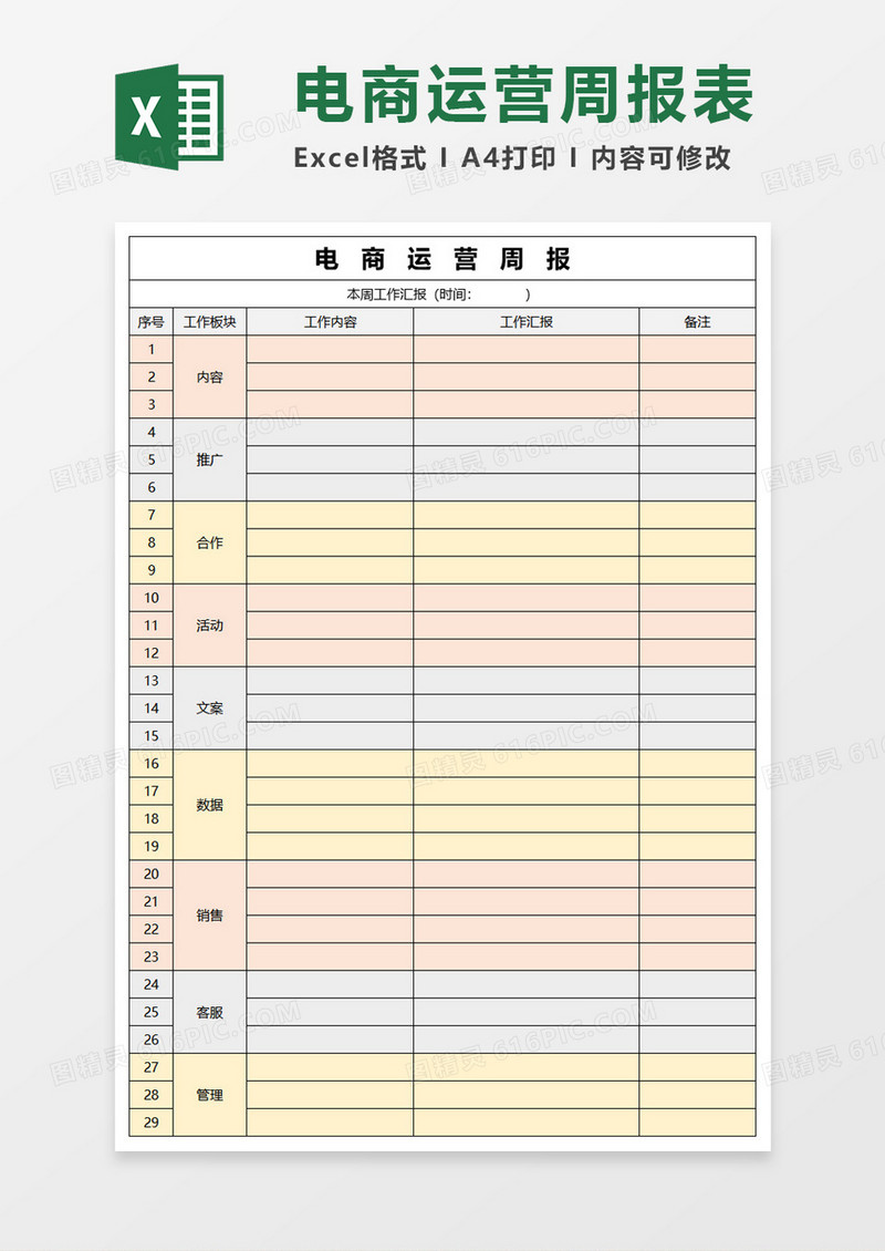 电商运营周报excel模板
