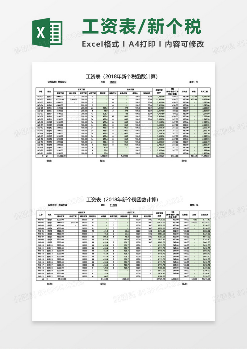 新个税函数计算工资表excel模板
