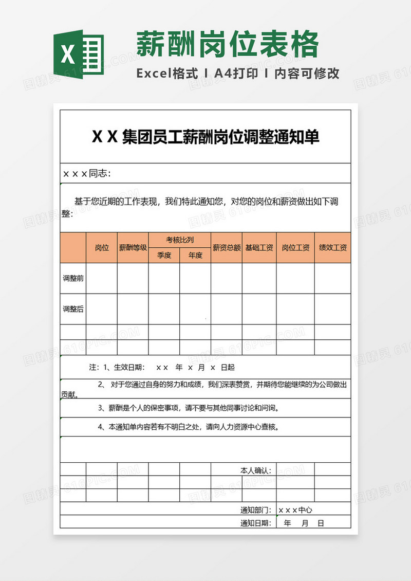 员工薪酬岗位调整通知单
