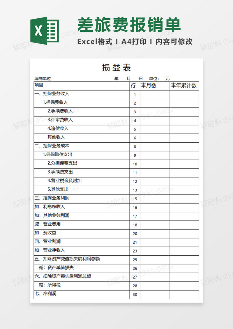 公司损益表Execl模板
