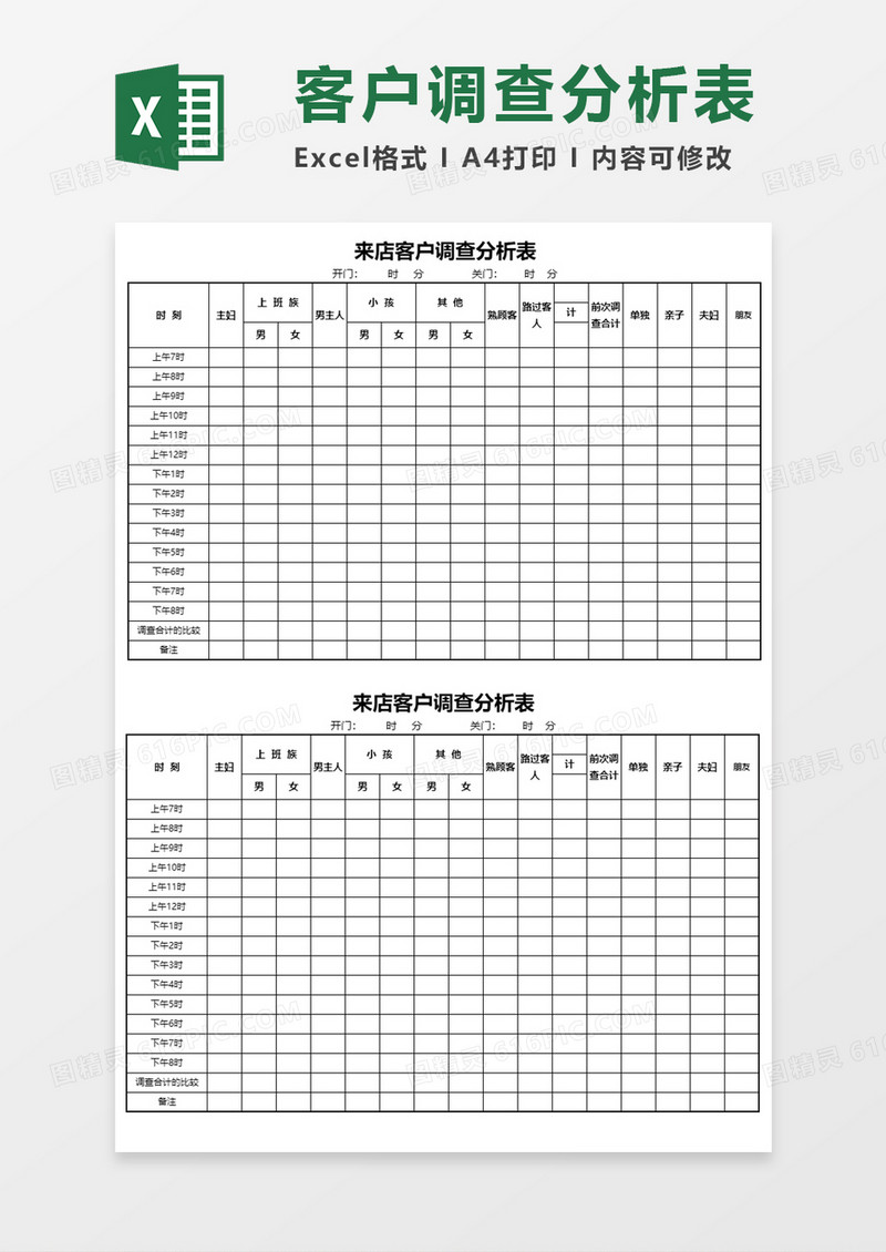 来店客户调查分析表Execl模板