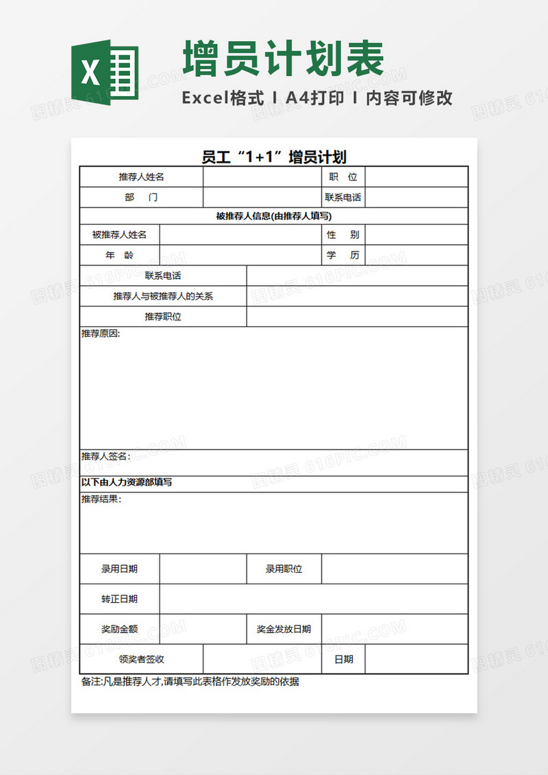 增员计划Execl模板