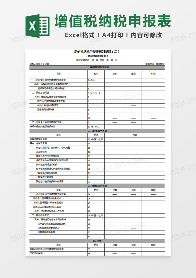 增值税纳税申报多表