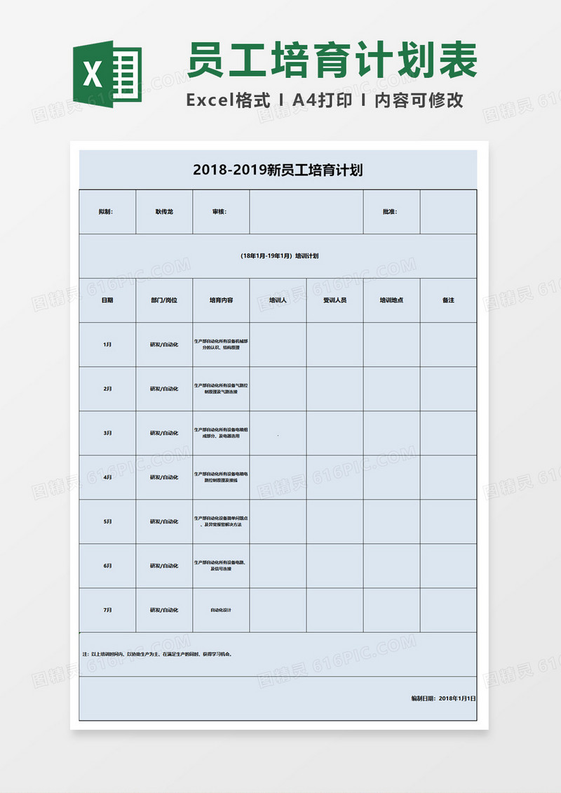 2018至2019新员工培育计划表格