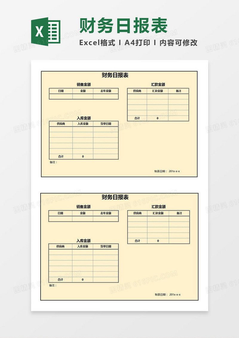 财务日报表Excel模板