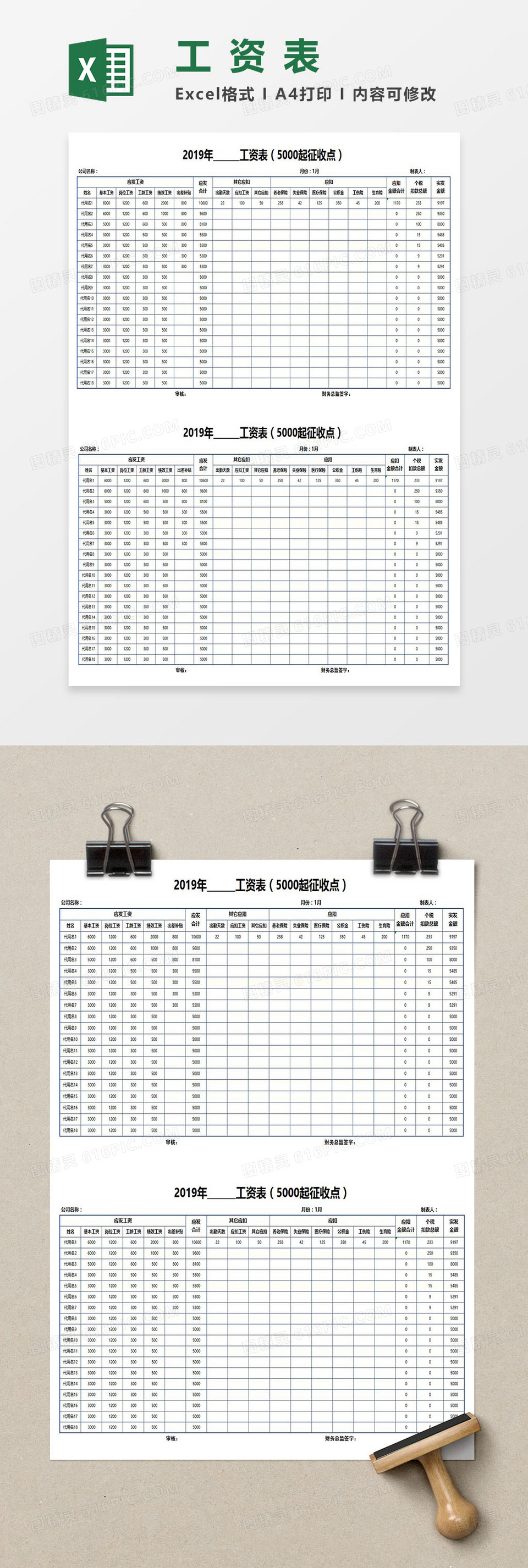 工资表（5000起征点）Excel模板
